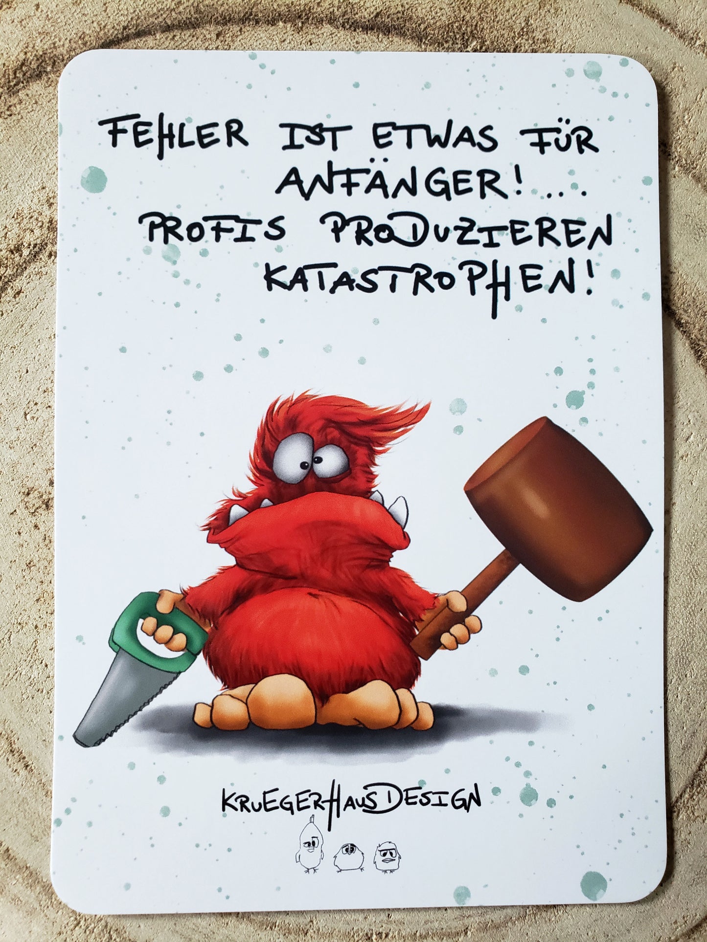 Postkarte Monster Kruegerhausdesign "Fehler ist etwas für Anfänger..... "