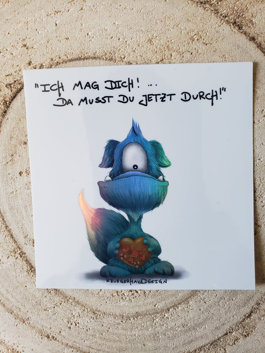 Sticker Hologram Kruegerhausdesign mit Monster und Spruch "Ich mag dich.."
