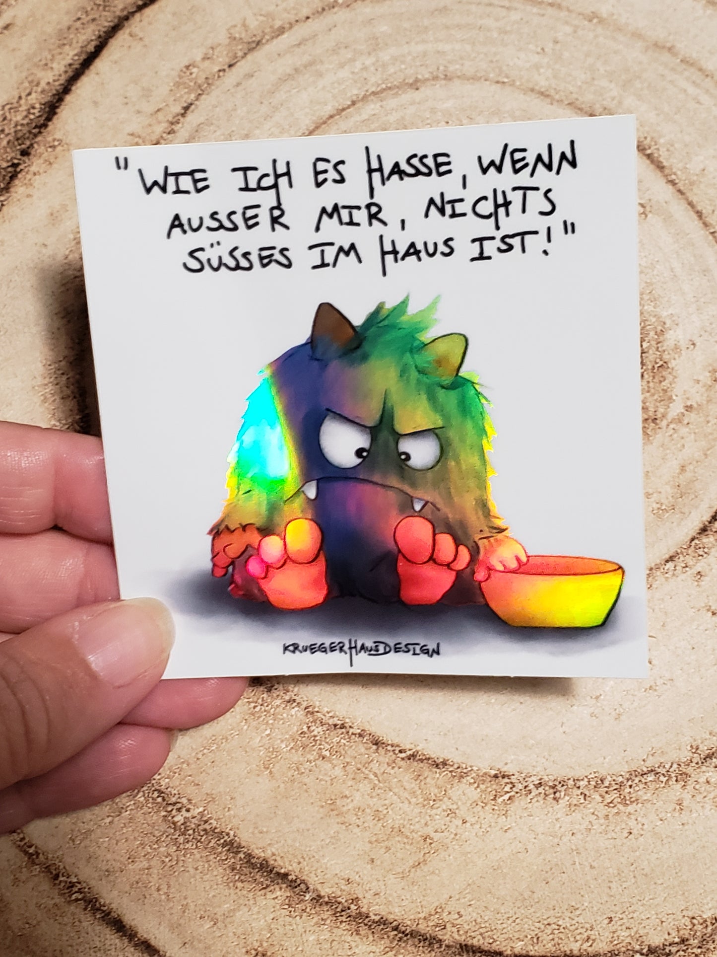Sticker Hologram Kruegerhausdesign mit Monster und Spruch "Wie ich es hasse..."