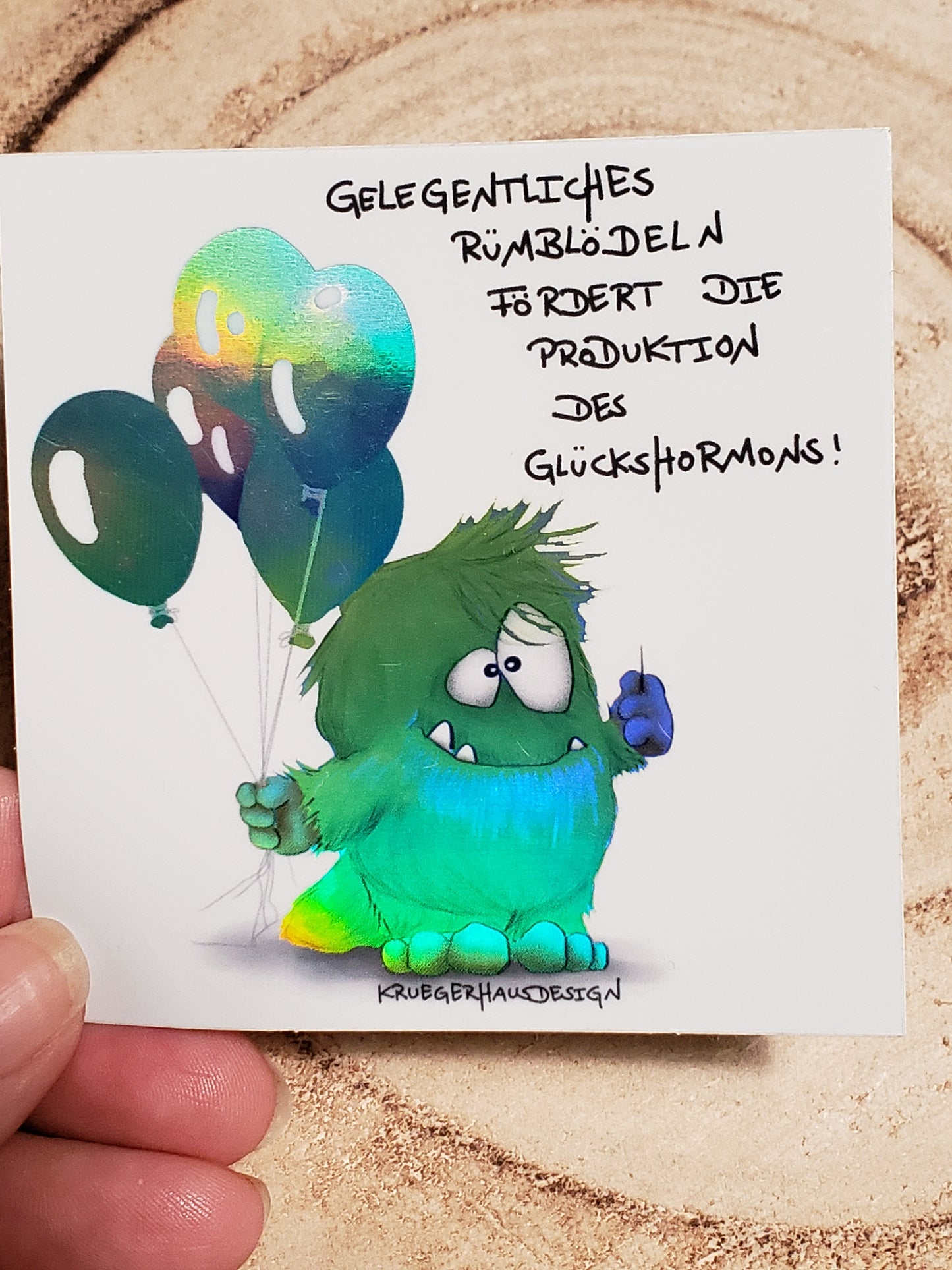 Sticker Hologram Kruegerhausdesign mit Monster und Spruch "Gelegentliches Rumblödeln.."
