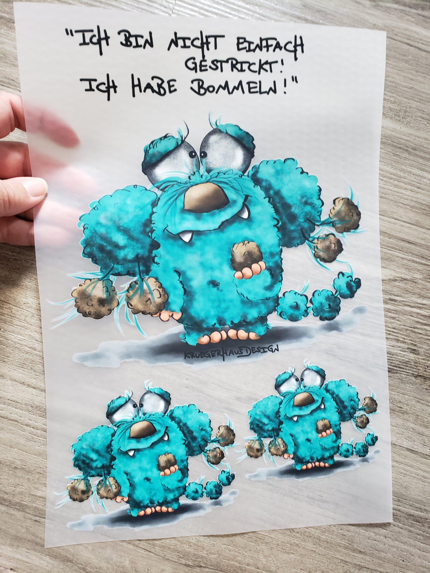 A4 Bügelbild Kruegerhausdesign Monster, "Ich bin nicht einfach gestrickt..." mit Liebe illustriert