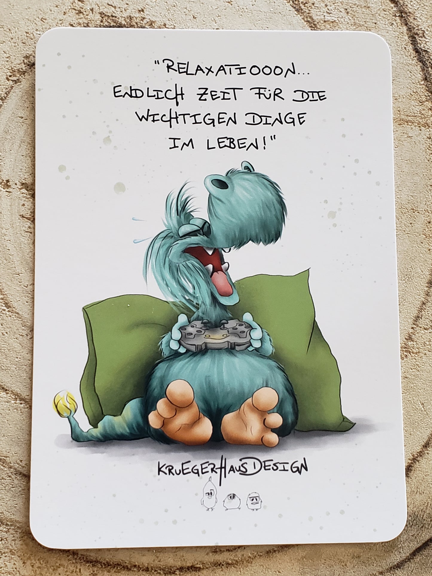 Postkarte Monster Kruegerhausdesign mit Spruch "Relaxation... endlich Zeit für..."