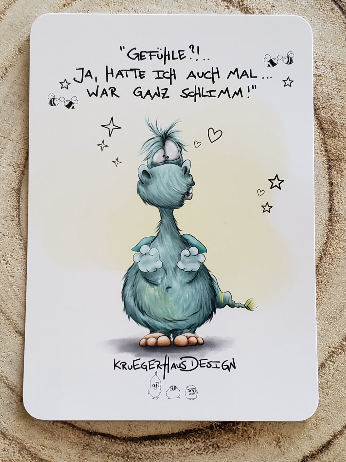 Postkarte Monster Kruegerhausdesign mit Spruch "Gefühle?! Ja, hatte ich ..."