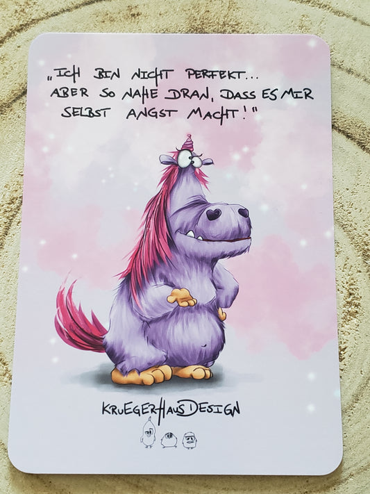 Postkarte Monster Kruegerhausdesign Einhorn Hilde "Ich bin nicht perfekt..."