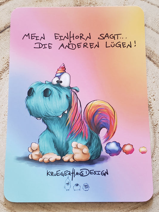 Postkarte Monster Kruegerhausdesign Einhorn "Mein Einhorn sagt... die anderen..."