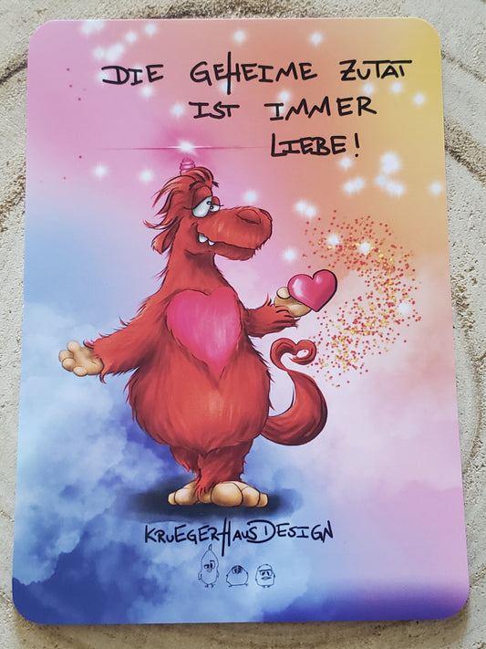 Postkarte Monster Kruegerhausdesign Einhorn "Die geheime Zutat ist immer Liebe..."