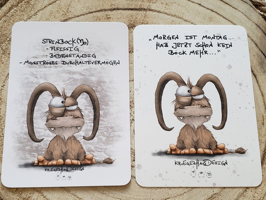 Postkarte Monster Kruegerhausdesign  Sternzeichen Thema 2 Stück Steinbock