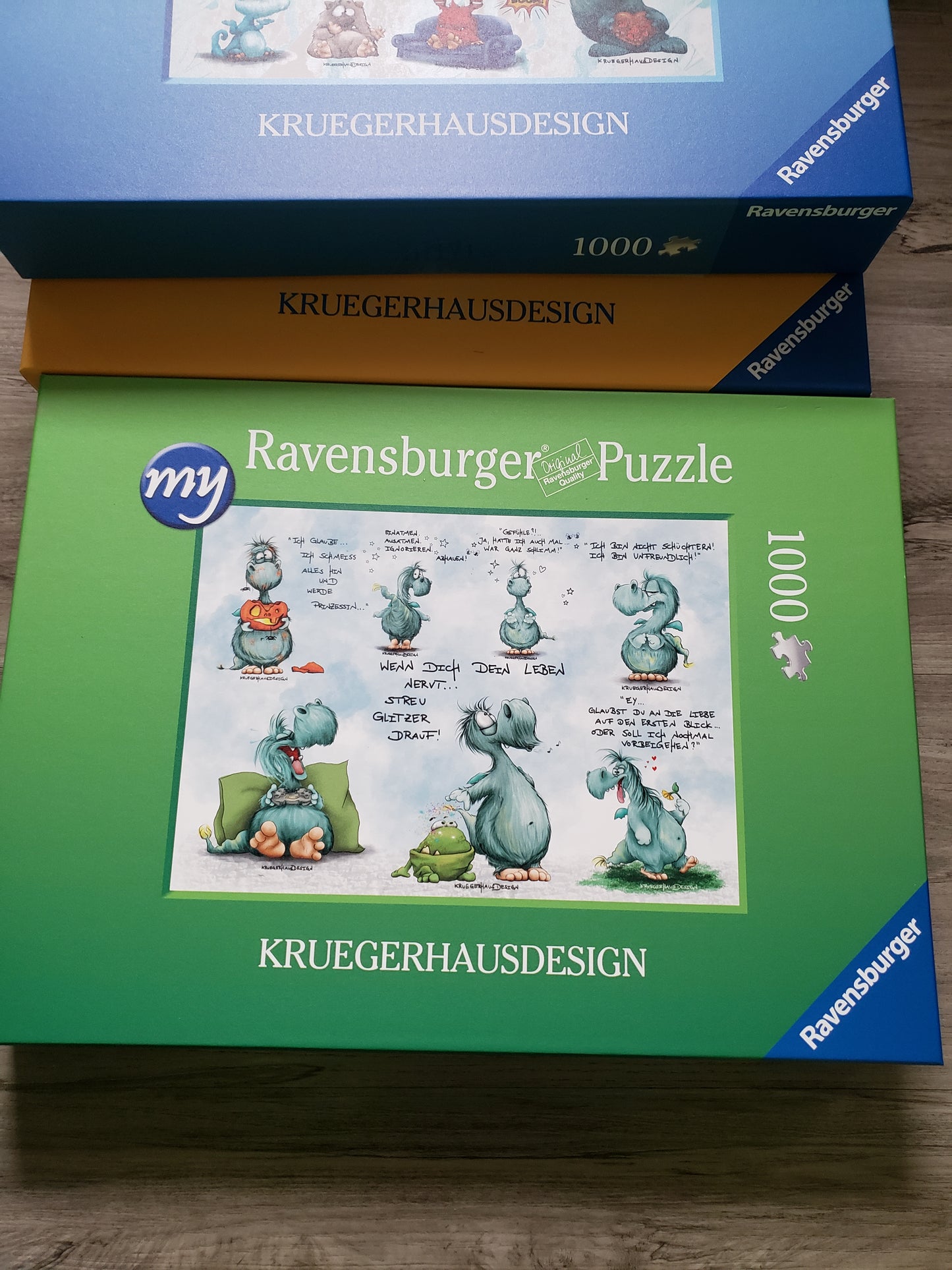 Puzzle 1000 Teile Kruegerhausdesign Monster Olli Sprüche grün 70x50cm
