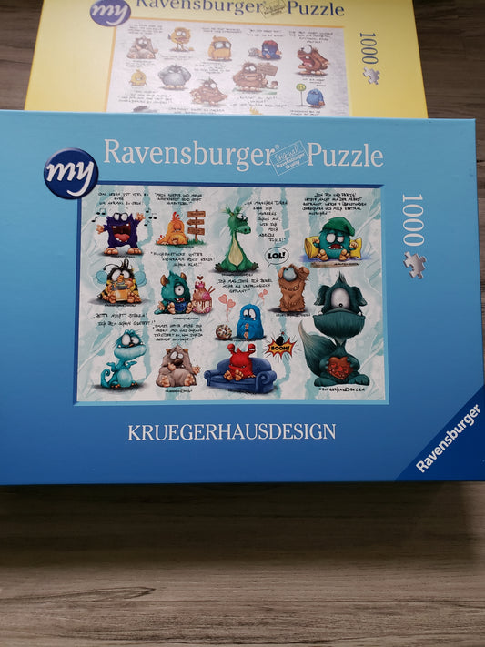 Puzzle 1000 Teile Kruegerhausdesign Monster Sprüche blau 70x50cm
