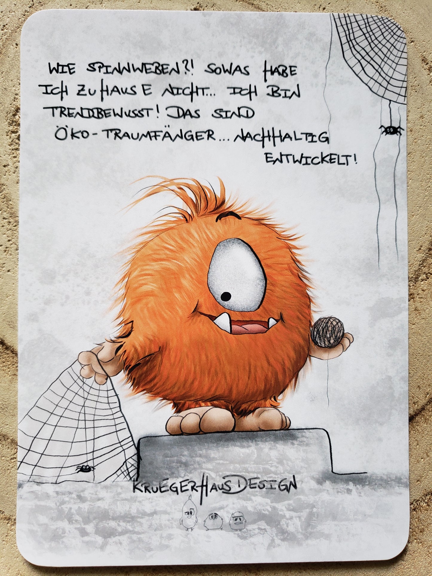 Postkarte Monster Kruegerhausdesign  "Wie Spinnweben?!..."