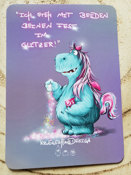 Postkarte Monster Einhorn Kruegerhausdesign  "Ich stehmit beiden..."