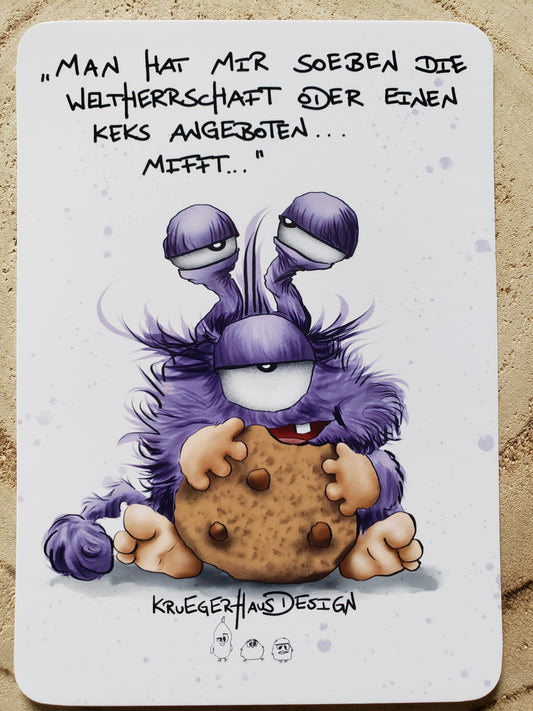 Postkarte Monster Kruegerhausdesign  "Man hat mir soeben die Weltherrschaft.."