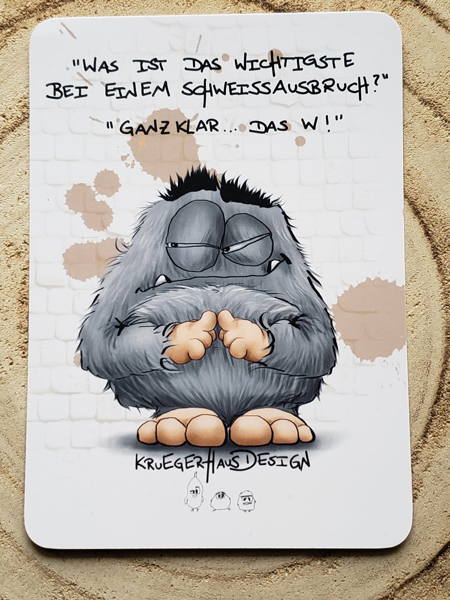 Postkarte Monster Kruegerhausdesign  " Was ist das wichtigste bei einem Schweissausbruch?."