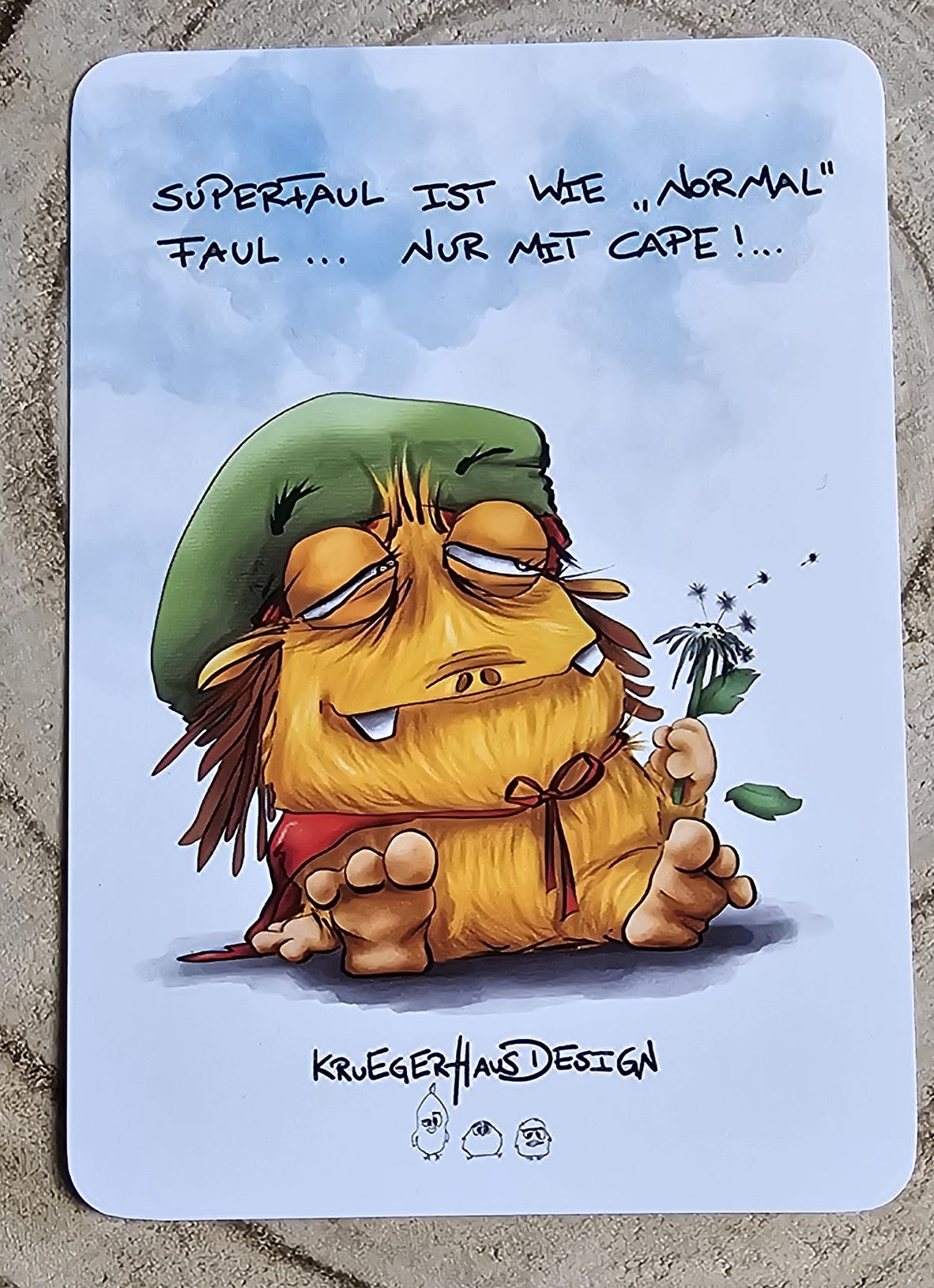 Postkarte Kruegerhausdesign Monster mit Spruch, Superfaul ist wie "normal" faul...