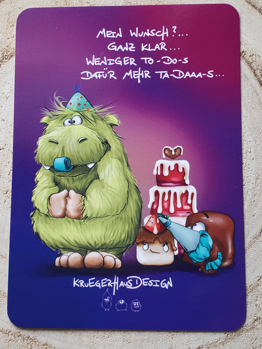 Postkarte Monster Kruegerhausdesign  "Mein Wunsch?... Ganz klar... Weniger To - Do - S...