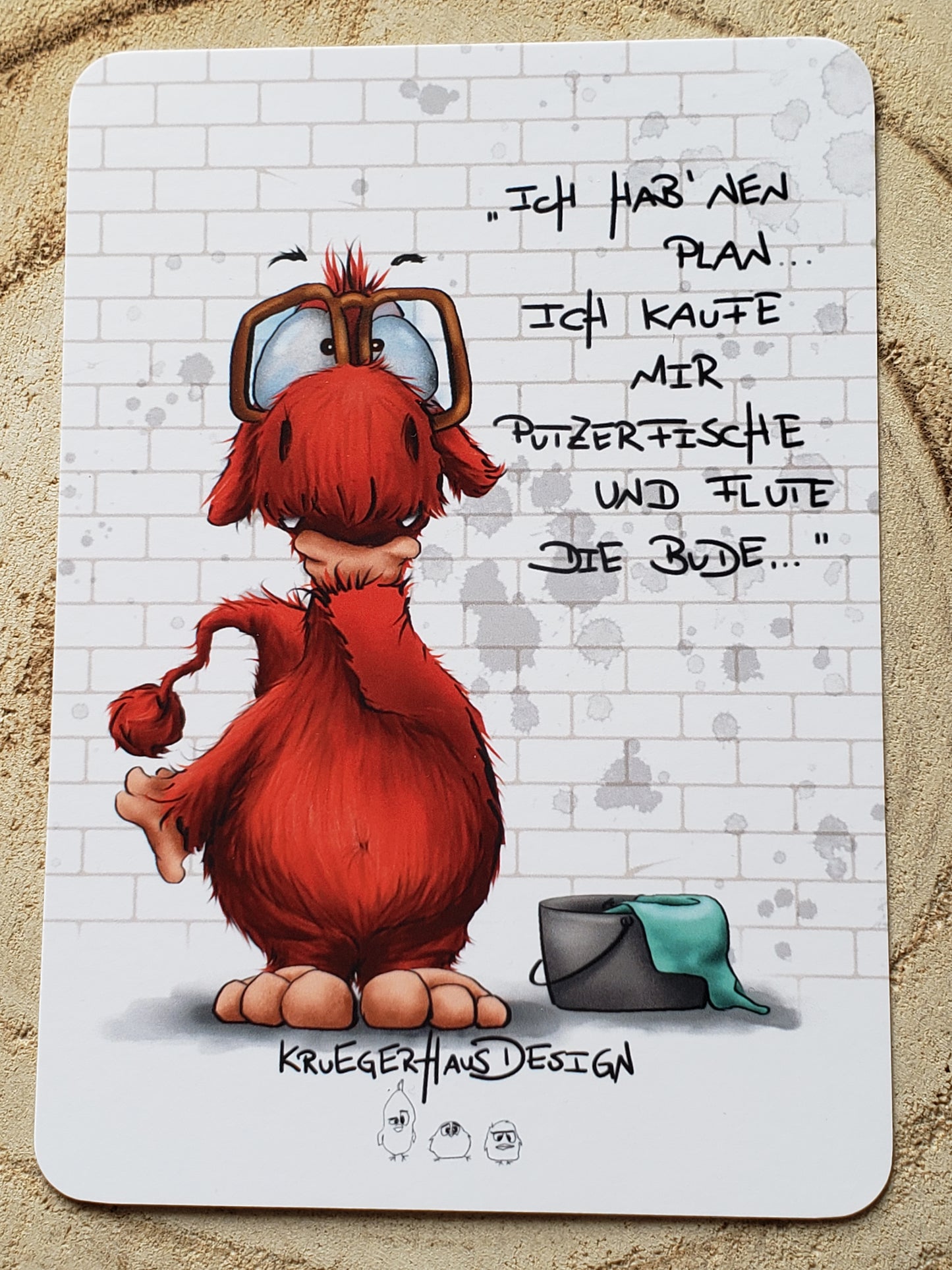 Postkarte Monster Kruegerhausdesign  "Ich hab 'nen Plan... Ich kaufe mir Putzerfische..."
