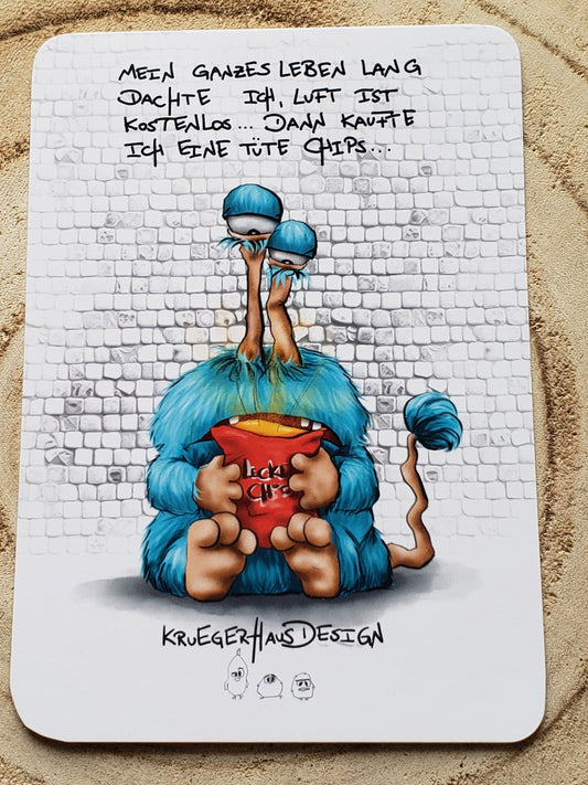 Postkarte Monster Kruegerhausdesign  "Mein ganzes Leben lang dachte ich, Luft ist kostenlos..."