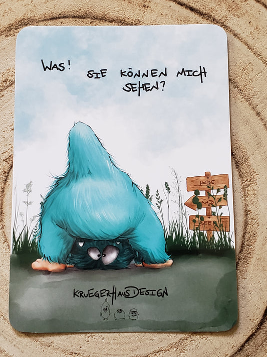Postkarte Kruegerhausdesign Monster mit Spruch, Was! Sie können mich sehen?