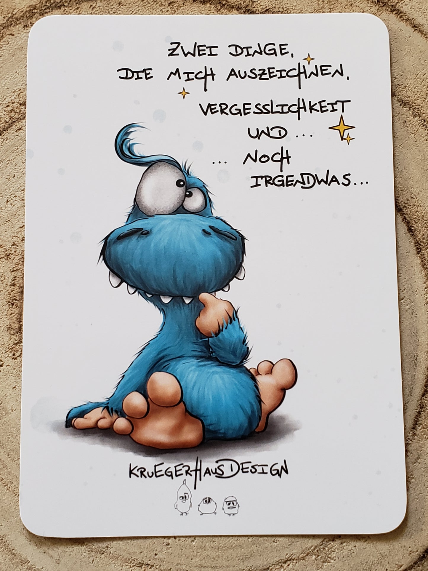 Postkarte Kruegerhausdesign Monster mit Spruch, Zwei Dinge, die mich auszeichnen...