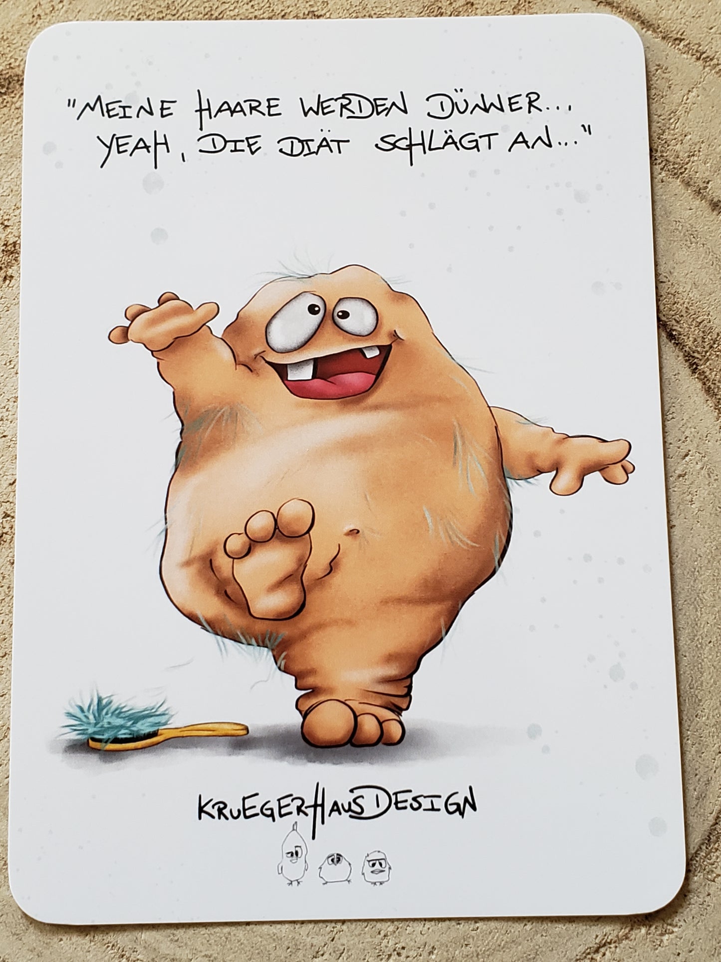 Postkarte Kruegerhausdesign Monster mit Spruch, Meine Haare werden dünner... Yeah, die Diät...