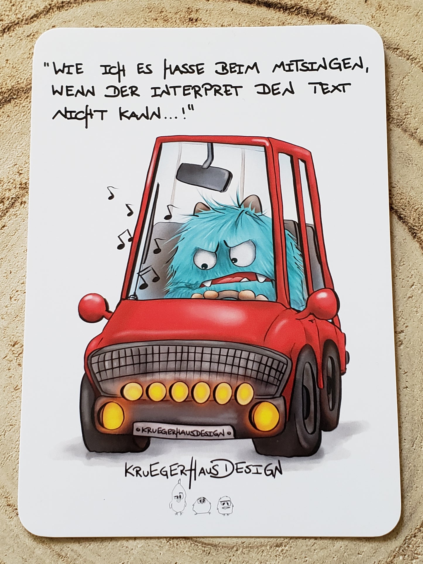 Postkarte Kruegerhausdesign Monster mit Spruch, Wie ich es hasse beim Mitsingen, wenn der Interpret...