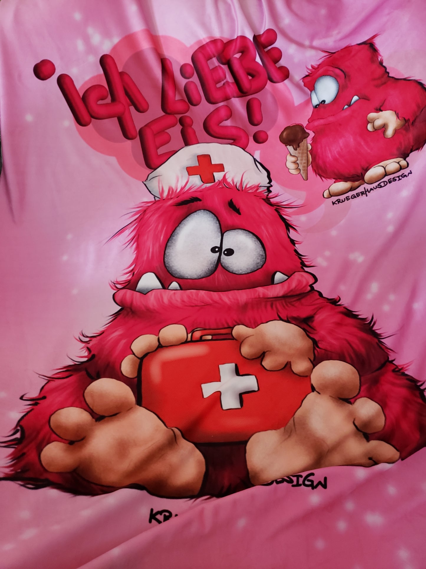 Premium Kuscheldecke, superweich, 150 x 200cm, Kruegerhausdesign Monster, Ich liebe Eis...