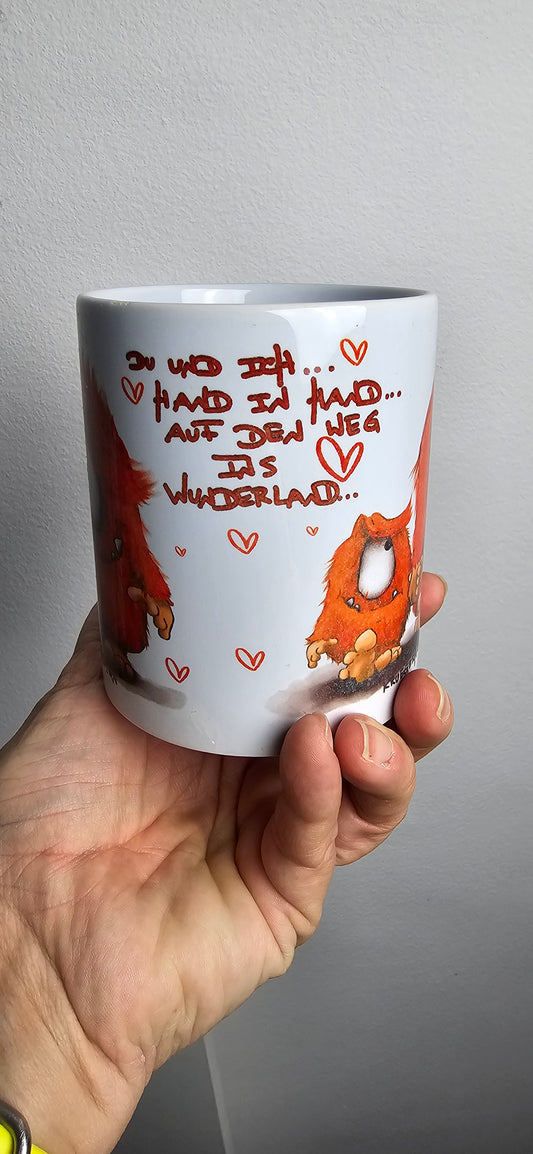 Muster Tasse, Kaffeetasse Kruegerhausdesign Herzhenkel Du und ich ins Wunderland...