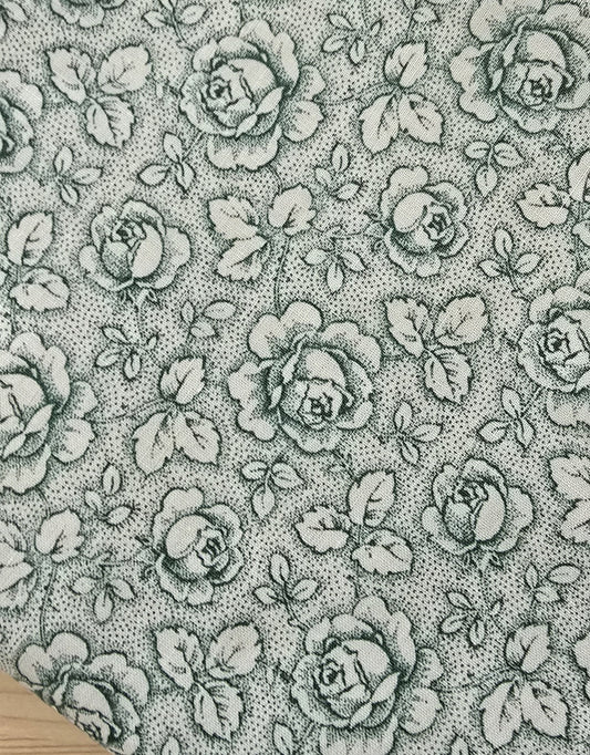 0,5m ,Westfalenstoffe Baumwolle, grün creme, Rosen, Organic Cotton