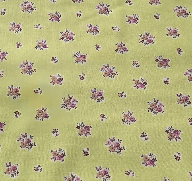 0,5m ,Westfalenstoffe Baumwolle, senf grün, Blumen Bouquet, Prinzessin,Organic Cotton