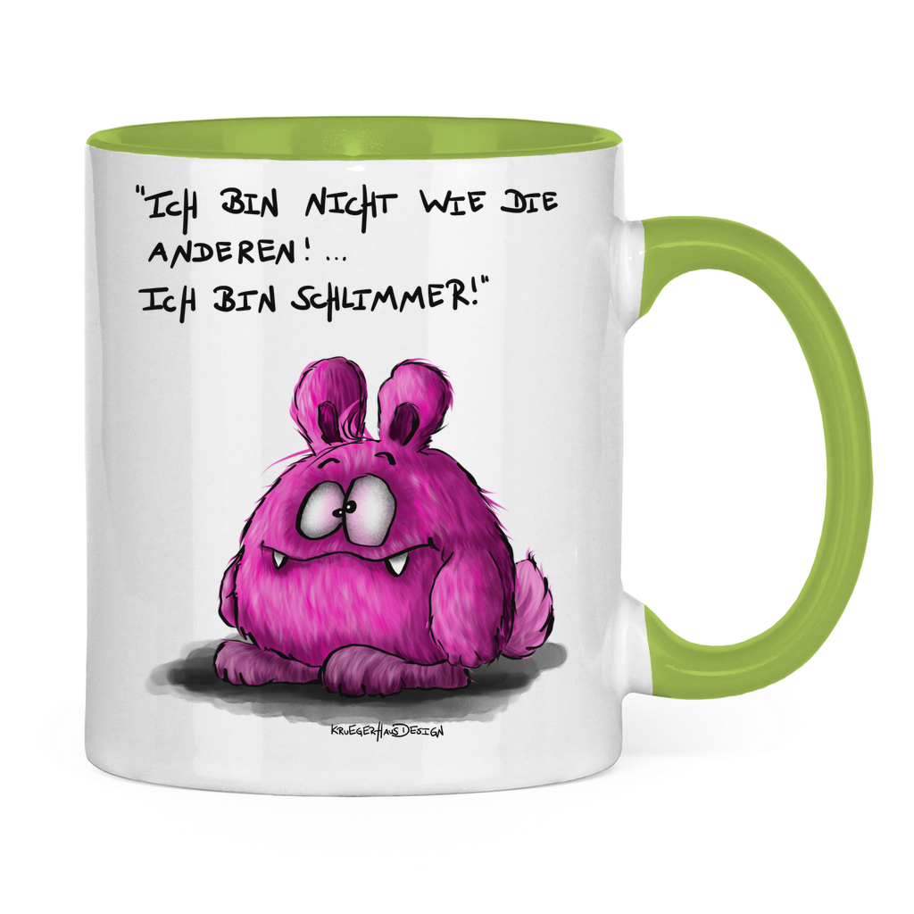 Tasse zweifarbig, Kaffeetasse, Teetasse, Kruegerhausdesign Monster mit Spruch, Ich bin nicht wie die anderen, pink, #4