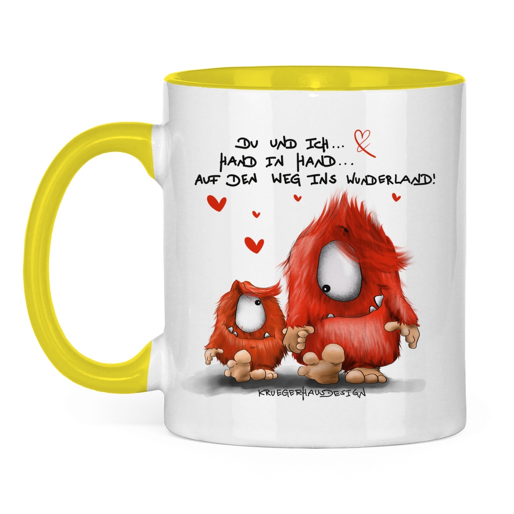 Tasse zweifarbig, Kaffeetasse, Teetasse, Du und ich... Hand in Hand... auf den Weg ins Wunderland!