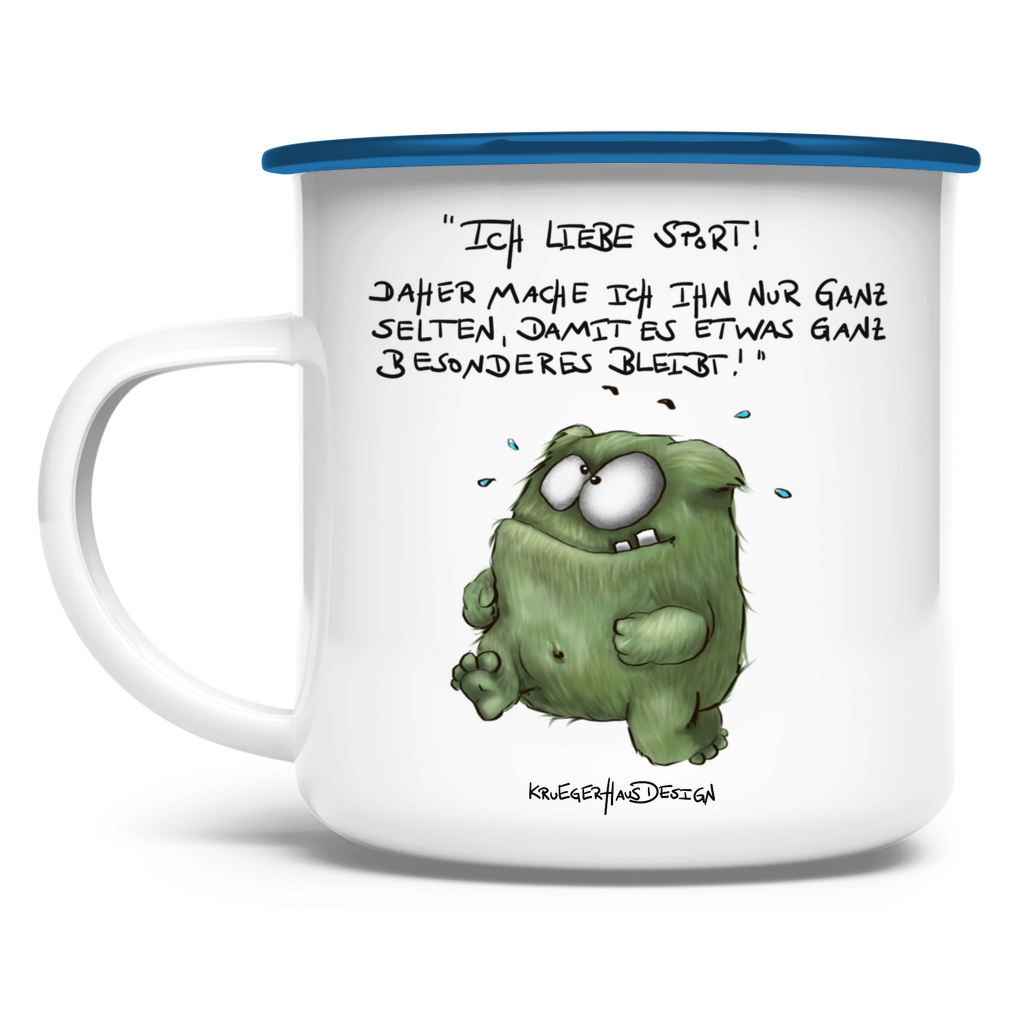 Emaille Tasse, Outdoor, Camping, Kruegerhausdesign Monster und Spruch, Ich liebe Sport! ... #27