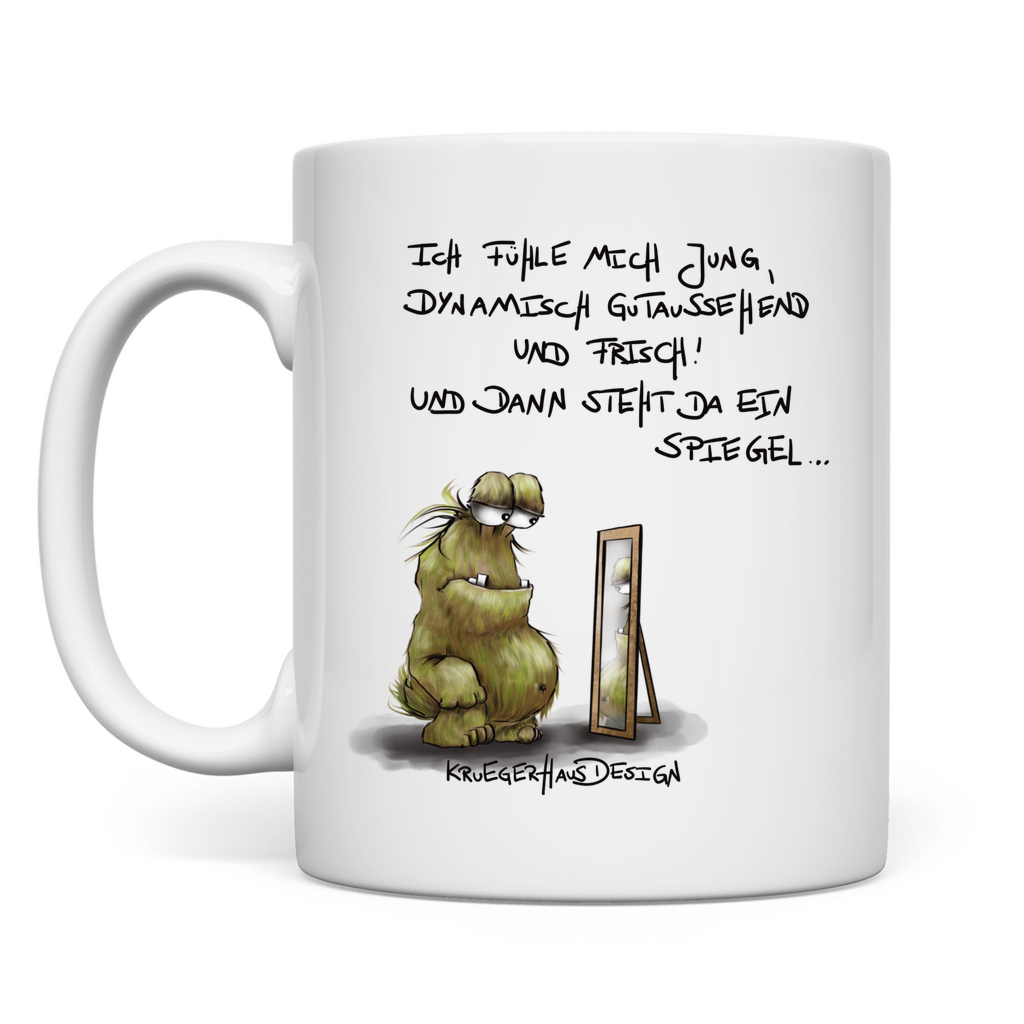 Tasse, Kaffeetasse, Teetasse, Kruegerhausdesign Monster mit Spruch, Ich fühle mich jung, dynamisch... #44