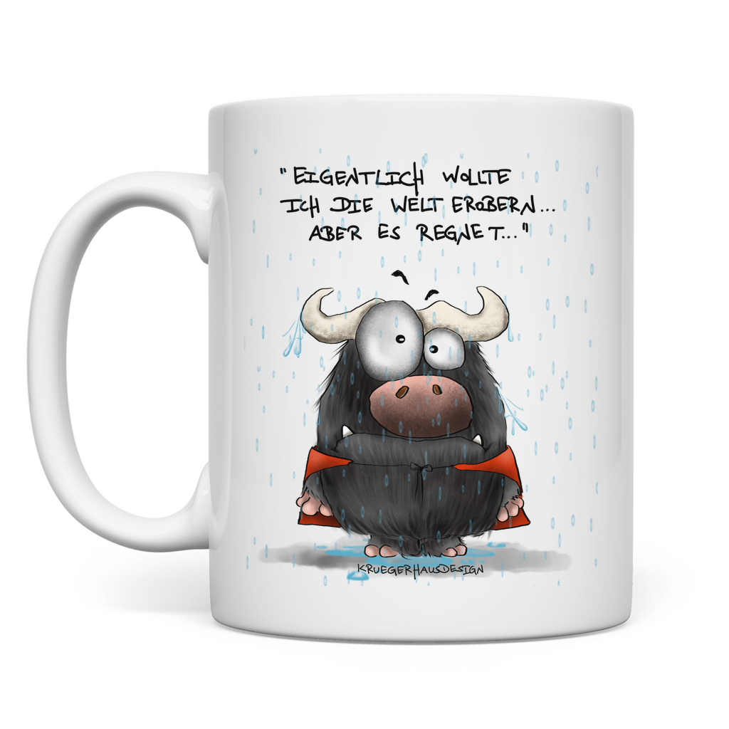 Tasse, Kaffeetasse, Teetasse, Kruegerhausdesign Monster mit Spruch, Eigentlich wollte ich die Welt...  #163