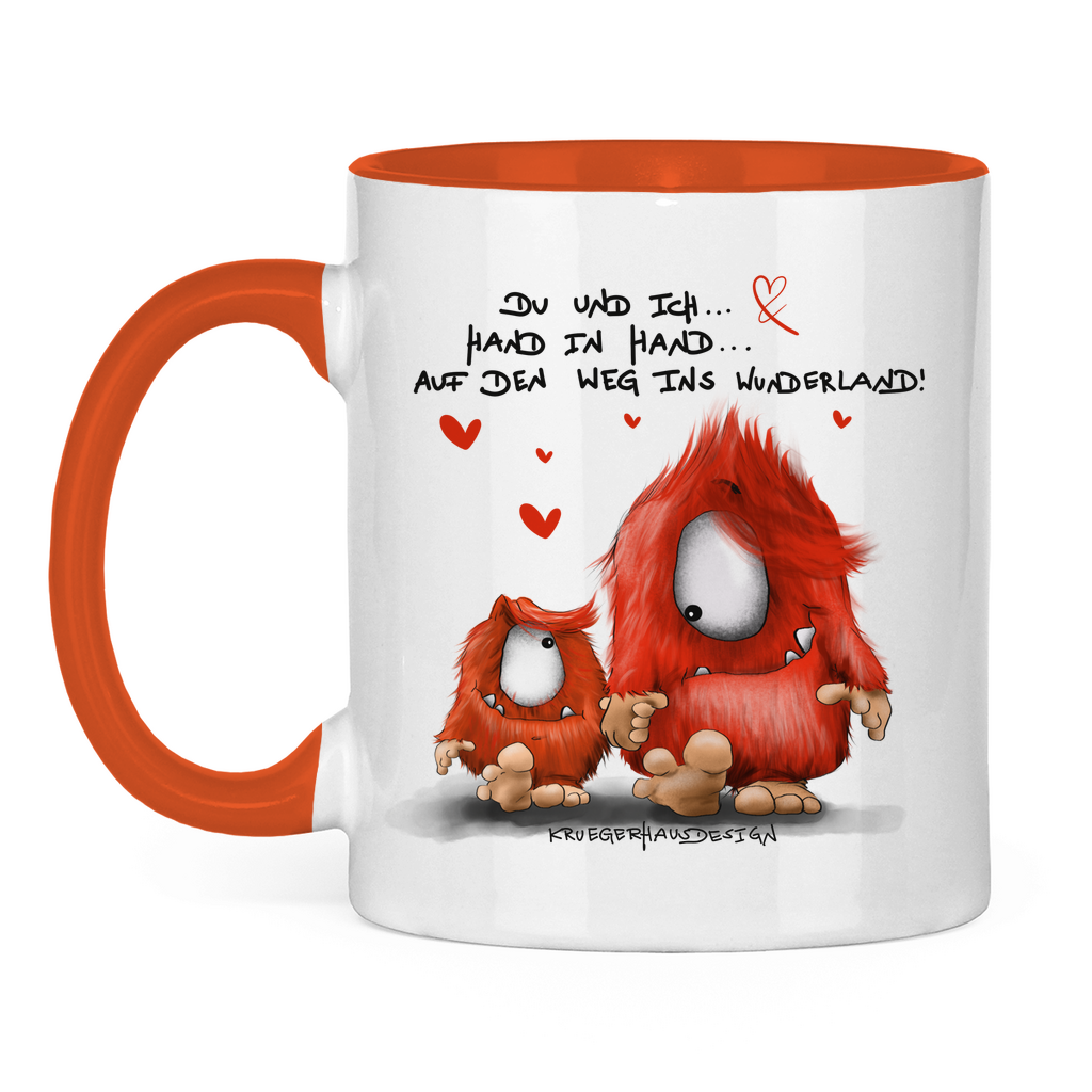 Tasse zweifarbig, Kaffeetasse, Teetasse, Du und ich... Hand in Hand... auf den Weg ins Wunderland!