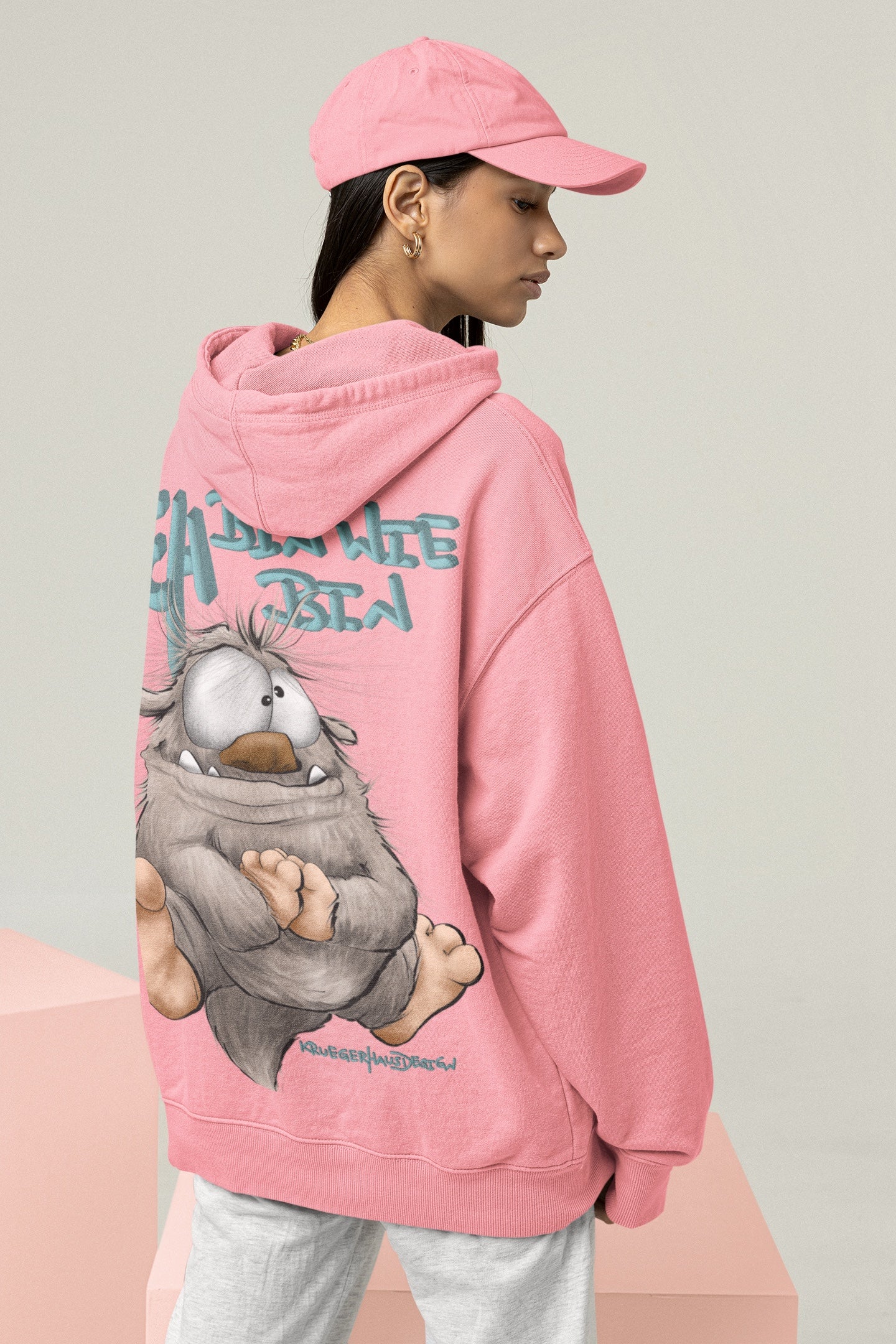 Unisex Hoodie XXL Druck Kruegerhausdesign Monster in rosa Gr. L, Ich bin wie ich bin