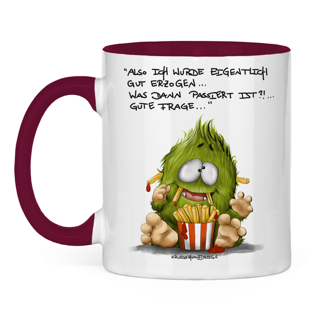 Tasse zweifarbig, Kaffeetasse, Teetasse, Kruegerhausdesign mit Monster und Spruch, Also ich wurde eigentlich... #297