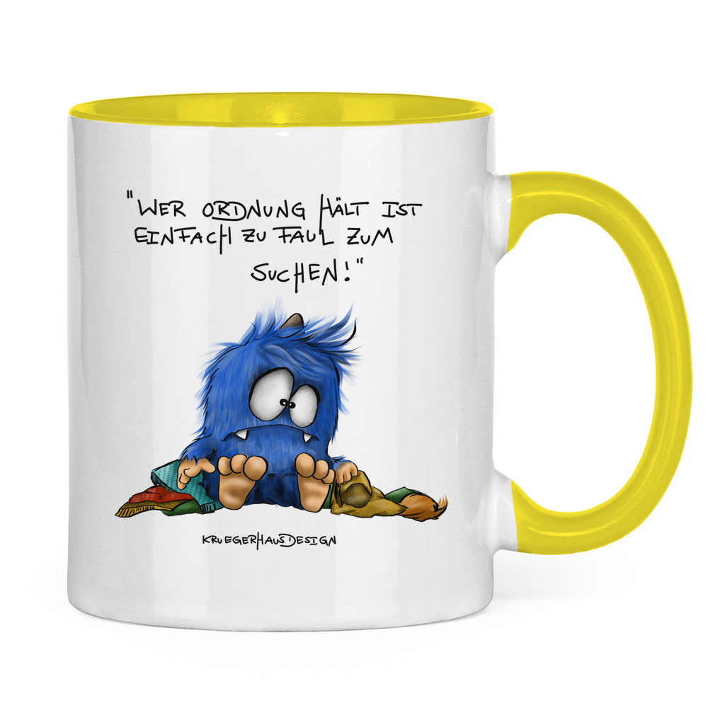 Tasse zweifarbig, Kaffeetasse, Teetasse, Kruegerhausdesign Monster und Spruch, Wer Ordnung hält ist einfach zu faul... #87