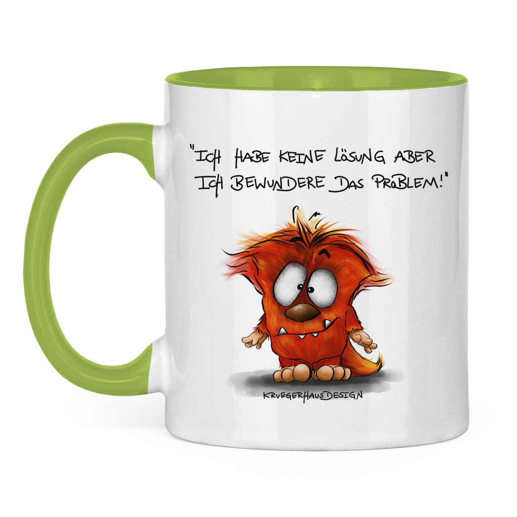 Tasse zweifarbig, Kaffeetasse, Teetasse, Kruegerhausdesign Monster mit Spruch, Ich habe keine Lösung aber... #86
