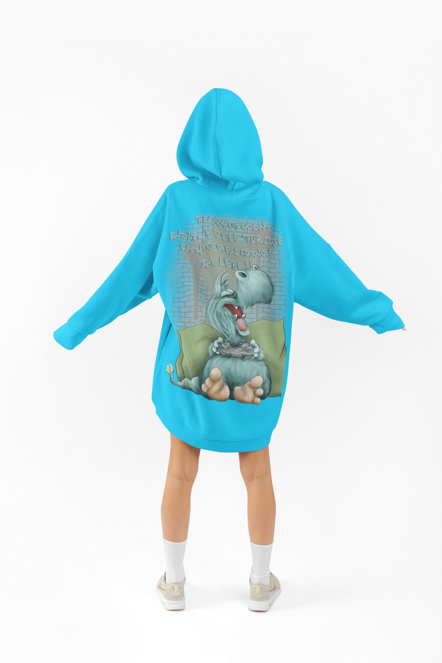 Unisex Hoodie XXL Druck Kruegerhausdesign Monster in türkis mit Olli Monster Relaxation… Gr. 3XL, B-Ware