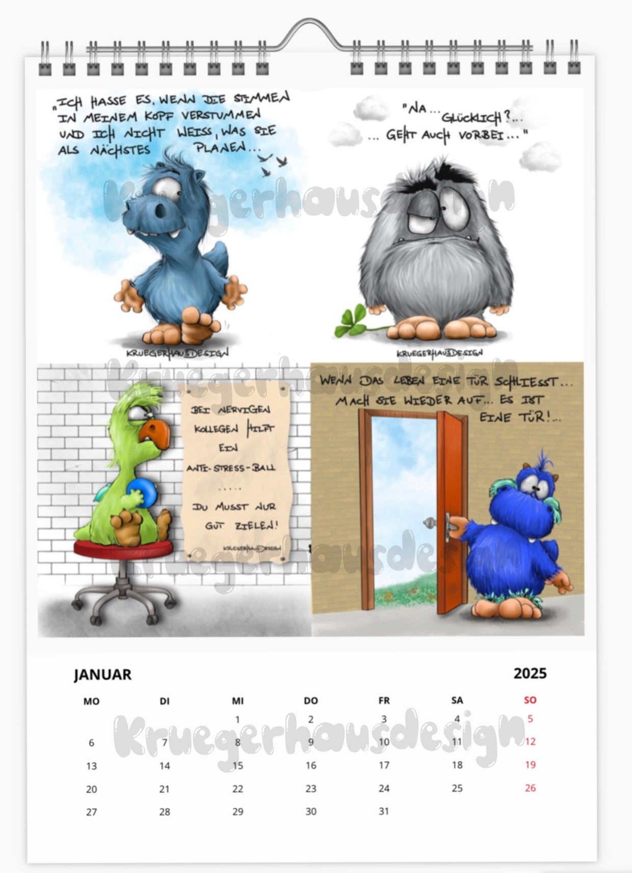 A3 XL Kalender Wandkalender Kruegerhausdesign Monster 2025 NEU