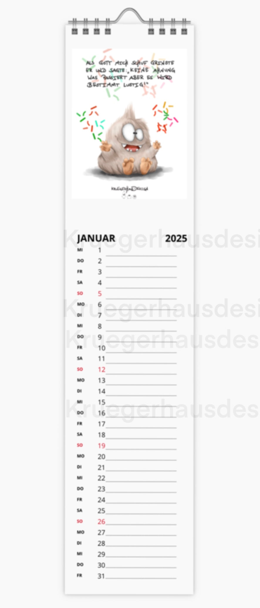 Kalender Terminkalender Küchenkalender schmal  Kruegerhausdesign Monster 2025