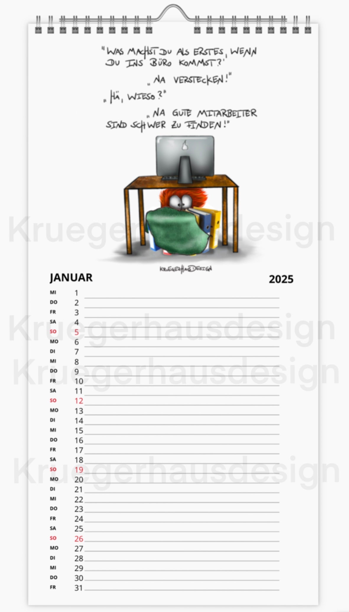 Kalender Terminkalender Küchenkalender groß  Kruegerhausdesign Monster 2025 Design  2