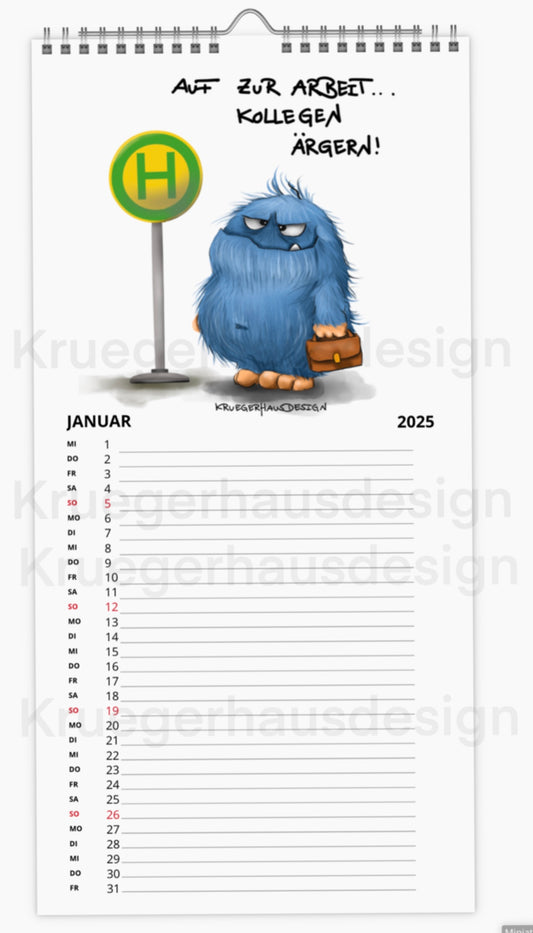 Kalender Terminkalender Küchenkalender groß  Kruegerhausdesign Monster 2025 Design  1