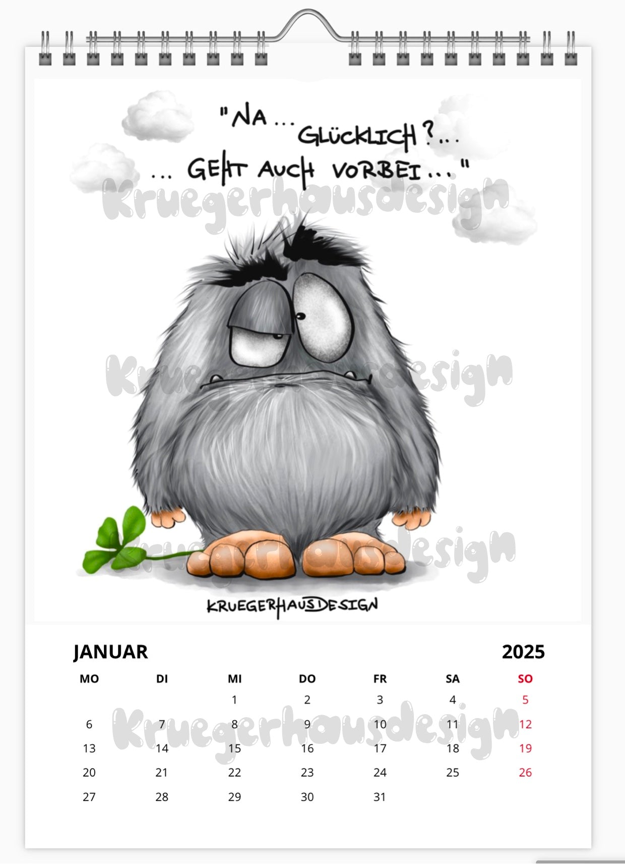 A4 Kalender Wandkalender Kruegerhausdesign Monster Horst 2025 NEU