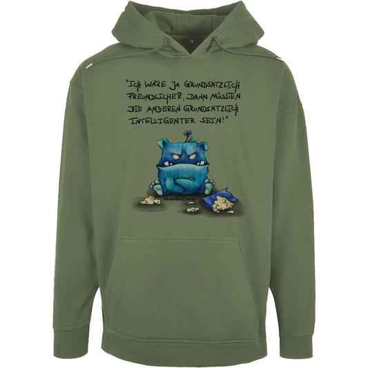 Unisex Oversize Hoodie, Kapuzenpullover, Kruegerhausdesign mit Monster und Spruch, Ich wäre ja grundsätzlich... #34