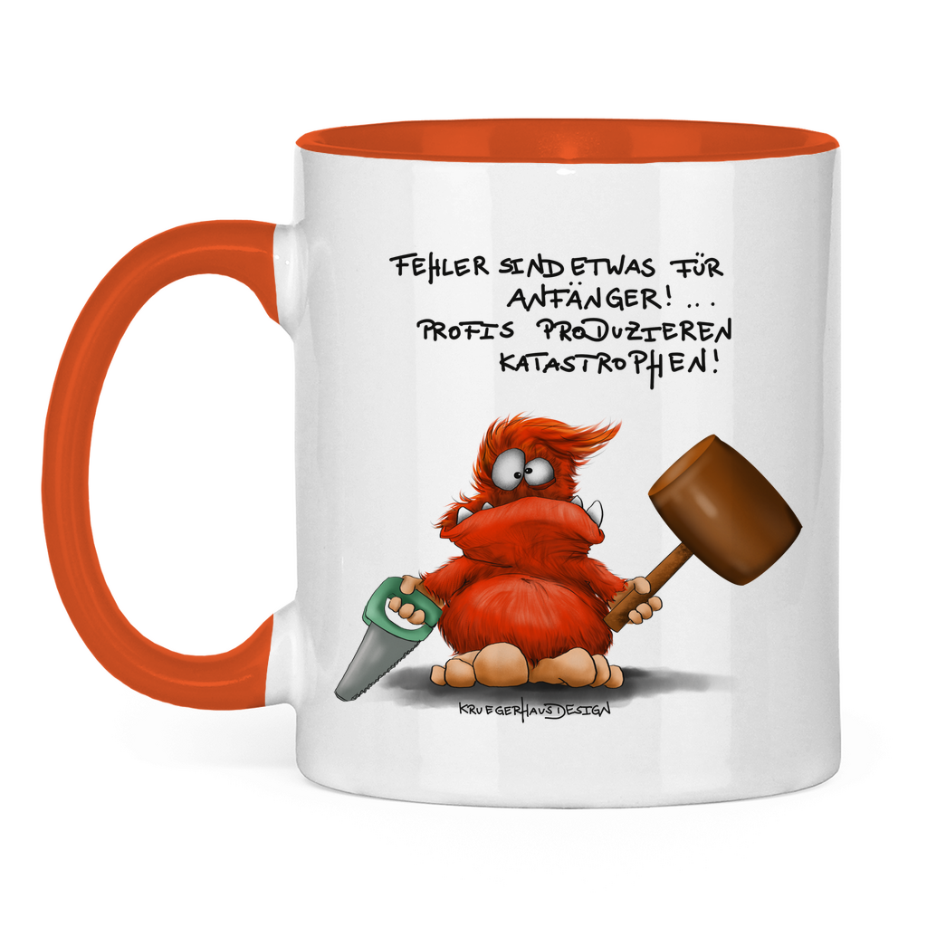 Tasse zweifarbig, Kaffeetasse, Teetasse, Kruegerhausdesign Monster mit Spruche, Fehler sind etwas für... #151