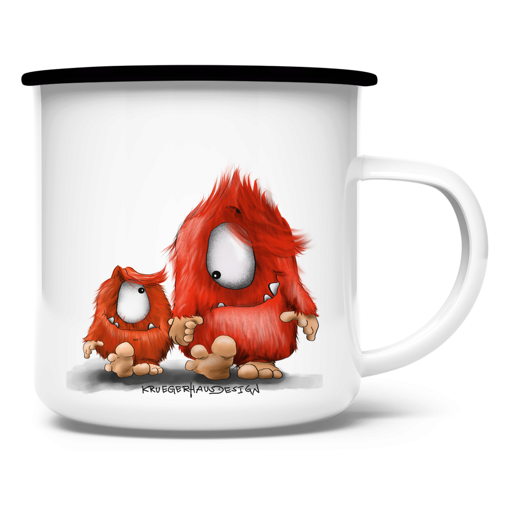 Emaille Tasse, Camping, Outdoor Tasse, Du und ich... nur Monster Druck