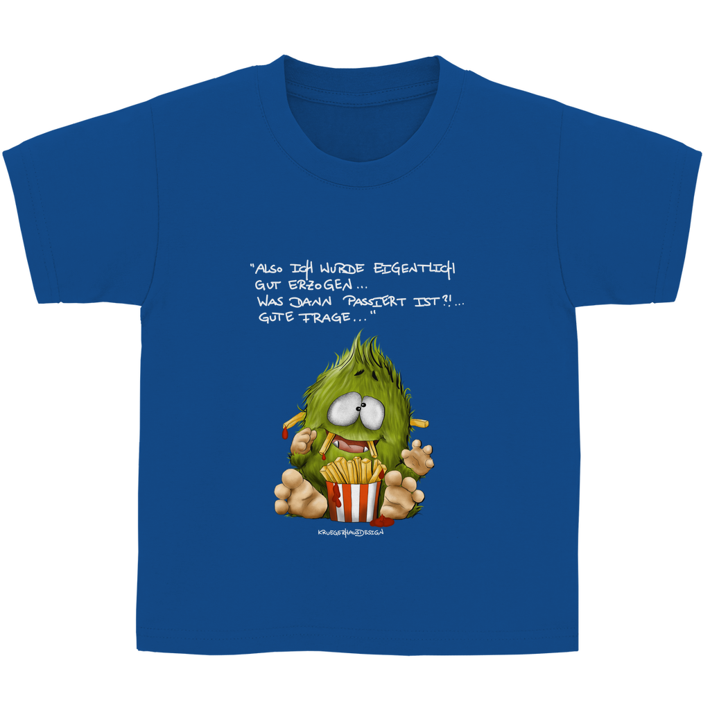 Kinder Basic T-Shirt,  Kruegerhausdesign Monster Spruch helle Schrift, also eigentlich bin ich gut... 297a