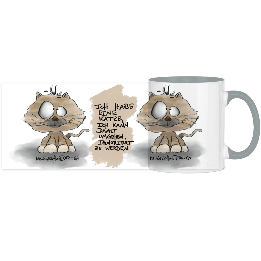 Tasse, Kaffeetasse, Teetasse, zweifarbig, Kruegerhausdesign Monster mit Spruch, 2. Variante, Ich habe eine Katze...